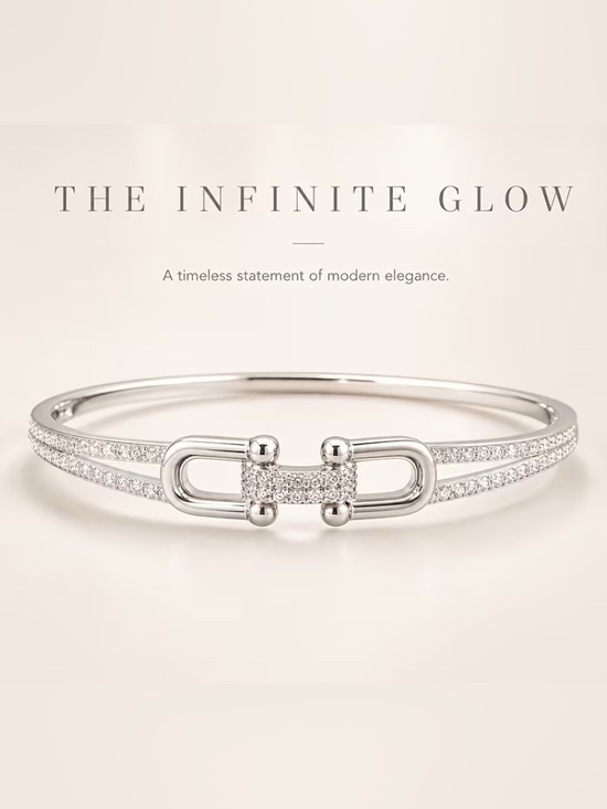 None Jewelry - Silver Plated Cubic Zirconia Western Horse Bit Style Bangle Bracelet